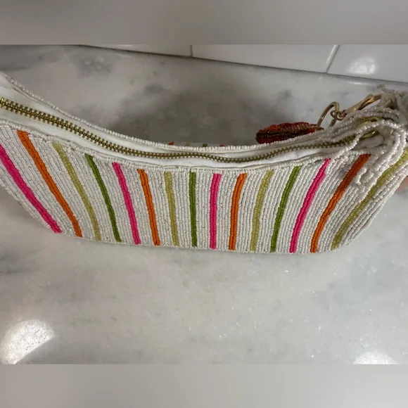 Viral Handcrafted in India Colorful Striped Beaded Shoulder Bag Jellyfish Charm - Picture 7 of 8